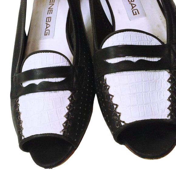 Vintage 80s Geoffrey Beene Bag Flat Shoes -6.5B Peek-a-Boo Toe Penny Loafer - Picture 8 of 11